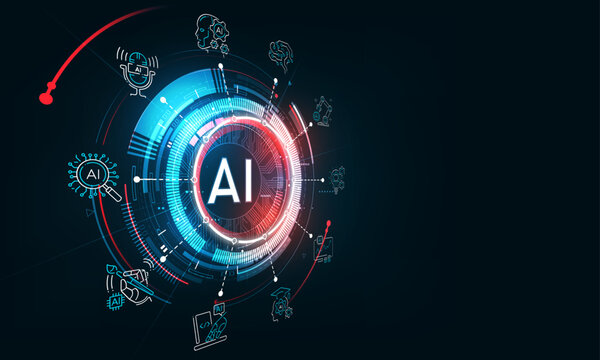 Futuristic technology abstract HUD background and Artificial Intelligence connected to AI icon concept, vector illustration