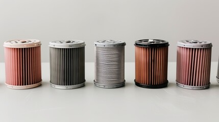 Automobile oil filters isolated on white background  essential spare parts for vehicle maintenance