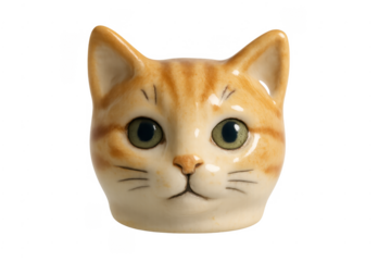 Ceramic ginger tabby cat face mug isolated