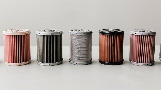 Automobile oil filters isolated on white background  essential spare parts for vehicle maintenance