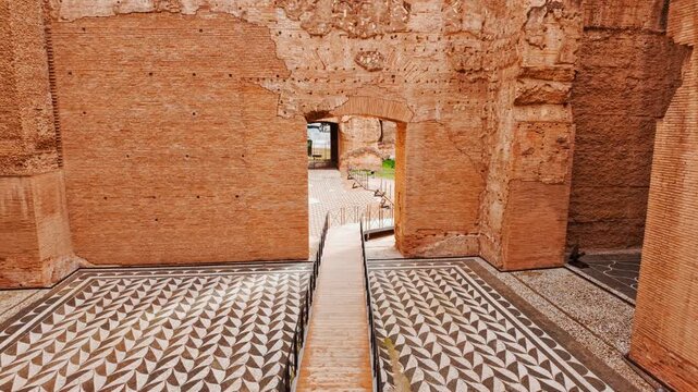 The ruins of the Baths of Caracalla, Rome, Italy, dating back to 212 AD, under the emperors Septimius Severus and Caracalla