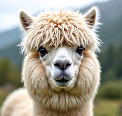 Fototapeta premium Ultra-Realistic Close-Up Portrait of a Fluffy Alpaca