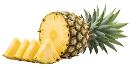 Sliced pineapple fruit freshness isolated on transparent background