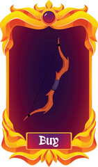 A golden frame with a wooden medieval bow and a buy button.