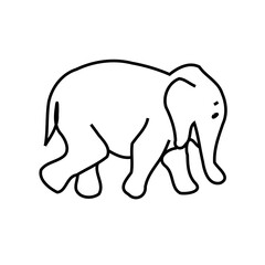 Simple Isolated Outline Drawing of an Elephant in Black and White in a Side View Isolated on a Clean White Background Displaying Mammal