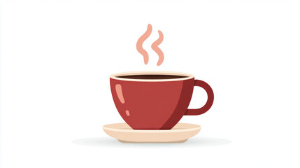 Obraz premium Steaming red coffee cup on saucer against white background