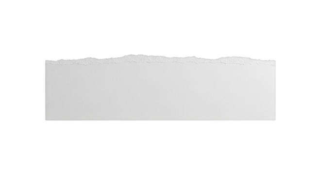 Sleek, isolated, transparent horizontal paper strip with subtle texture and organically torn edges against a deep black background, professional studio shot. Concept for minimalist professional