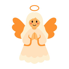 Christmas angel illustration with halo and wings in praying pose cute festive character in soft colors and serene spiritual style on transparent background