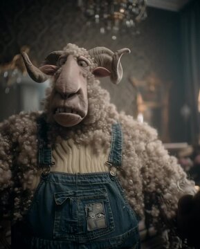 Un retrato detallado de un carnero antropom&oacute;rfico con expresi&oacute;n triste.
