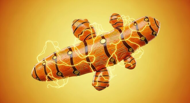 Innovative turmeric circuit board concept illustrating spice enhanced bio electronics and alternative energy solutions with natural health integration for future technology