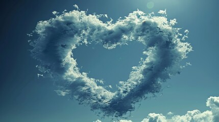 Valentine heart sculpted from clouds and sunlight, drifting in sky with soft pastel tones, magical particles around, surreal atmosphere