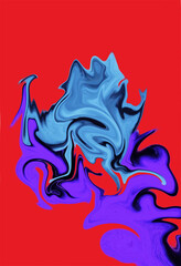 Abstract Fluid Blue Purple Shape on Red Background, Modern Liquid Art Design, Contemporary Color Flow Painting