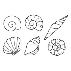 sea shells icons black and white vector design 