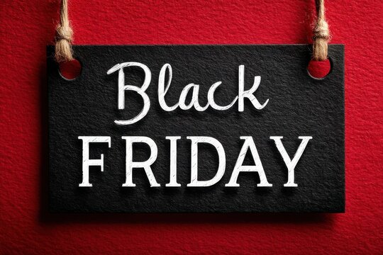 Black Friday sale advertisement with chalkboard design and red textured background