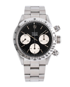 Rolex Daytona hand-wound watch, 1972, reference 6265, steel case with black dial. Milan. Italy, April 18_ 2025