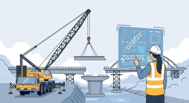Innovative approach to bridge construction with technical oversight and crane operation