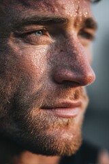 Obraz premium Close-up of a focused athlete's face during intense physical activity
