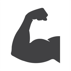 Silhouette illustration of a muscular arm flexing with a clenched fist on a white background design image