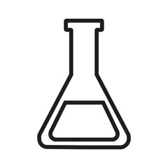 Illustration of a black outlined erlenmeyer flask with liquid on a white background in vector format