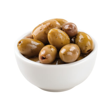 Aceitunas marinated olives in a small ceramic bowl