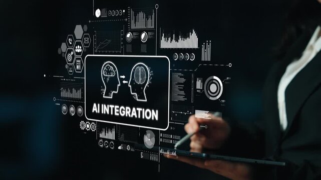 Conceptual Visual of AI Integration in Modern Technology and Business Solutions for Future Innovation. Asymptotic smart data analytic.