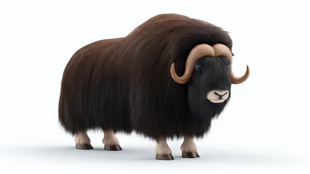 Magnificent musk ox portrait, showcasing its impressive size and thick fur.