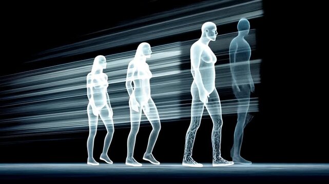 Evolution of Human Development: Digital Art Silhouette in Motion Featuring Anatomy and Growth Stages in 3D Illustration