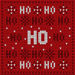 Festive red knitted pattern showcasing cheerful Ho Ho text for holiday celebrations and winter joy