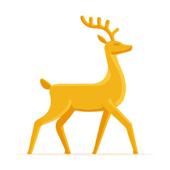 Simple_flat_2D_icon_golden_reindeer_figure_isolated_on_white background, simple illustration with EPS format design, 2D flat icon, minimalist clipart