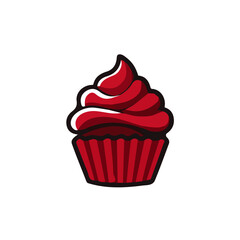 Minimal_illustration_flat_2D_icon_red_velvet_cupcake_isolated_on_a_white background, flat 2D icon, minimal design, simple illustration with EPS format design