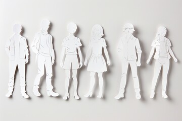 3D Diverse People Cutout Silhouettes Standing in Line, Ai Generated