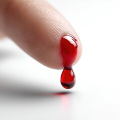 Blood Droplet on Finger Close-Up on White Background, Ai Generated