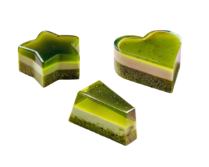 glossy jelly matcha piece of cakes set, in shapes of heart and star 