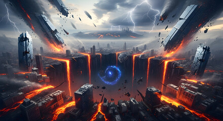 Construction site with workers and heavy machinery building a skyscraper in a city area view