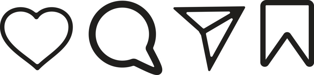 Social Media Icons Heart Speech Bubble Paper Plane Bookmark