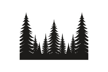 Obraz premium Dramatic Black Forest Pine Trees Silhouette Vector Illustration on White Background