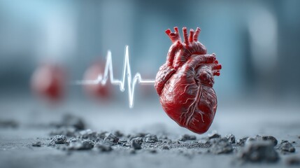 Human Heart with Heartbeat Wave in Futuristic Setting