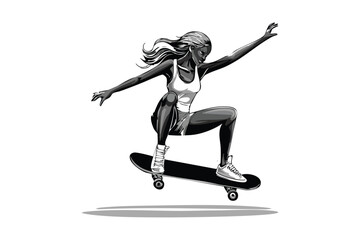 Dynamic Silhouette of Young Woman Skateboarding with Energy and Style