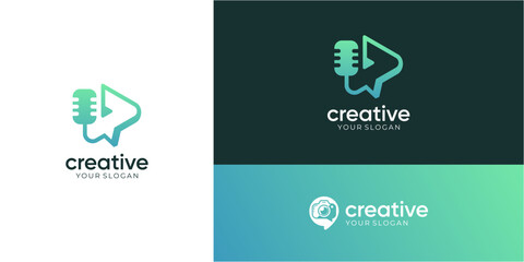 Hobbies and Talk logo design ideas. Vector of bubble speech with music sing a song icons symbol. Media tech for talk, chat, and consult forum communications. 