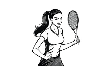 Confident Female Tennis Player Holding Racket with Smile and Ponytail