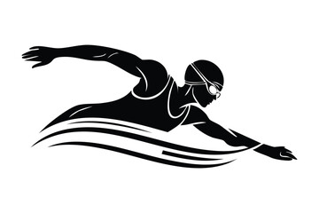 Powerful Silhouette of Swimmer in Dynamic Freestyle Stroke Through Water