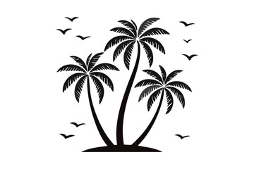 Tropical Palm Tree Silhouettes Flying Birds Beach Vacation Paradise