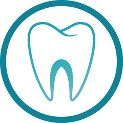 Stylized tooth icon within a teal circle on a white background