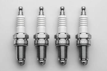 A close-up of a new spark plug on a white background. Car repair