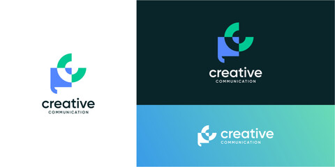 Letter C with bubble speech logo design inspiration. Talk and chat technology communication concept. Combination vector based icons symbols.