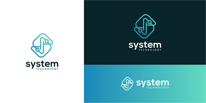 Letter S digital connection logo design ideas. Vector of technology network system icons symbols.