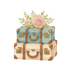 Watercolor vintage luggage with flowers logo