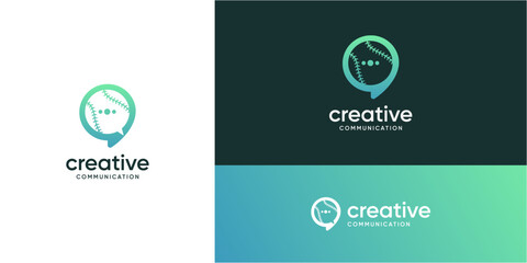 Sport Talk logo design ideas. Vector of bubble speech with baseball icons symbol. Media tech for talk, chat, and consult forum communications. 