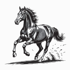 Running Horse in Black and White Ink Style