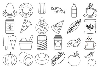 Hoja de iconos de alimentos, bebidas y dulces